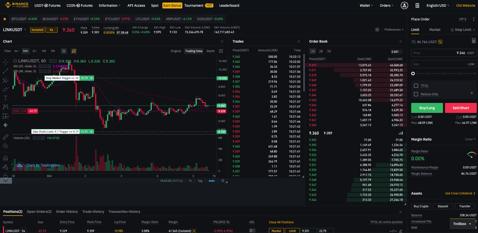 cant trade on binance